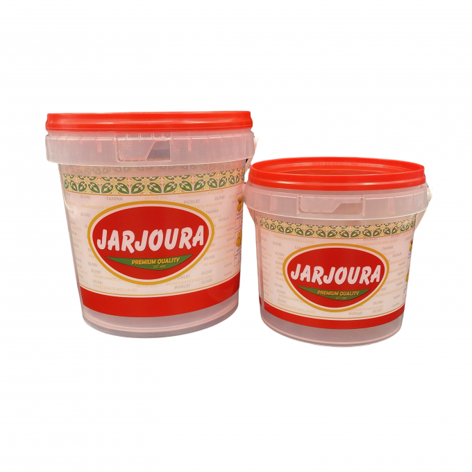 Two 2L transparent jam plastic food buckets with handles and red airtight lids Ã¢â¬â JM packaging example